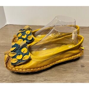 Yellow Leather Soft Embellished Shoes Flats Women Casual Round Toe 8.5/9
